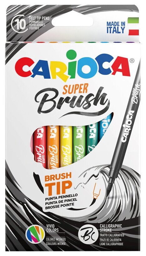 CARIOCA Фломастеры с наконечником-кистью carioca (италия) super brush , 10 цветов, смываемые, 42937