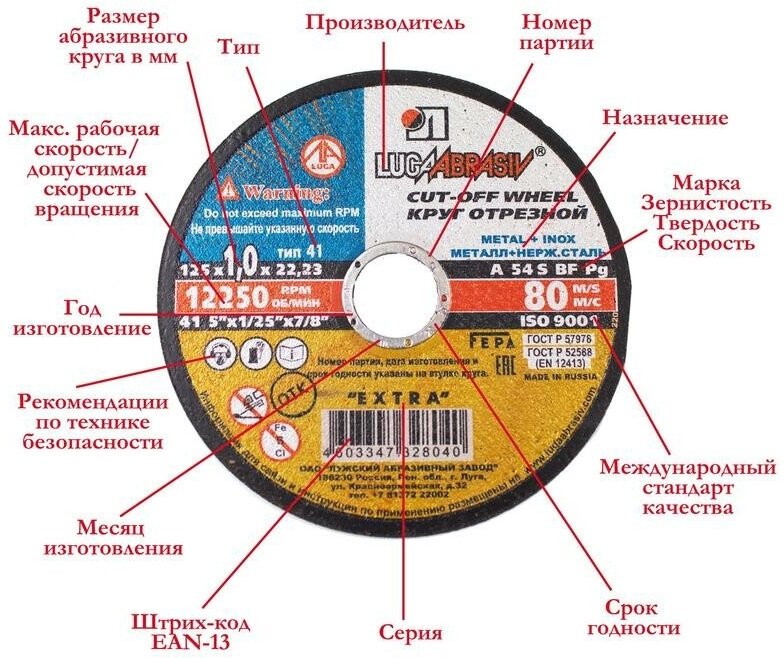 Диск отрезной по мет/нерж. ст. луга d125х1х22.2мм, А54 , EXTRA,25шт/уп.(4394) - фотография № 7