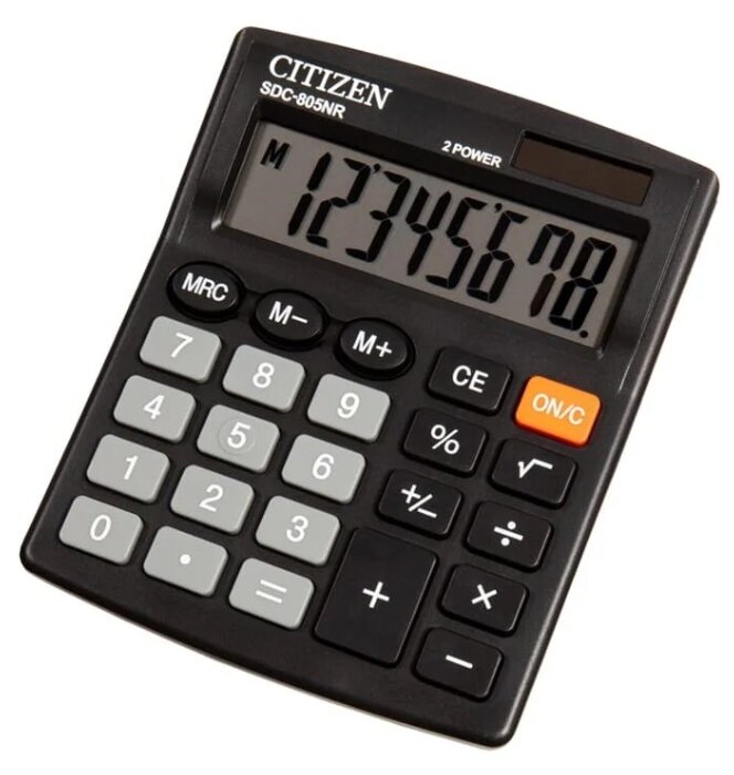 Калькулятор настольный Citizen SDC-805NR 8 разр двойное питание 105*120*21мм черный