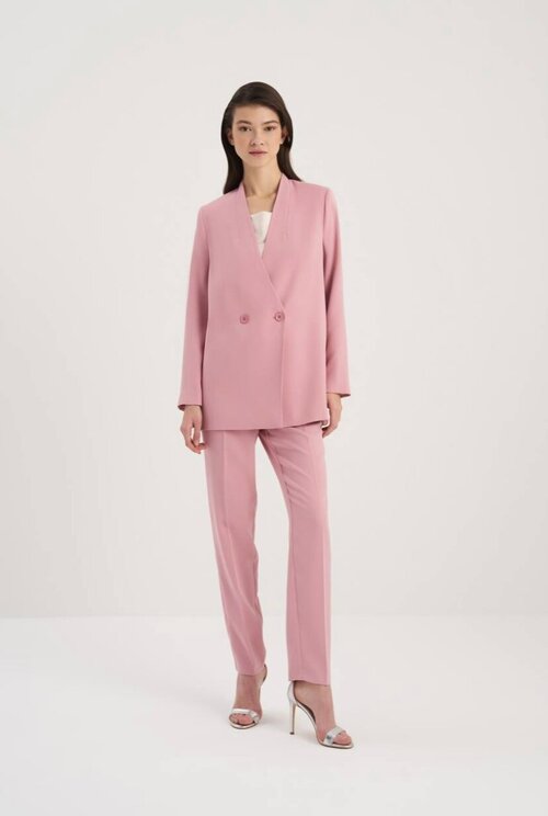 Костюм LUISA WANG, жакет и брюки, классический стиль, свободный силуэт, карманы, размер M, розовый