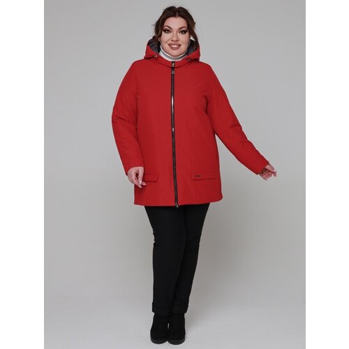  куртка  Karmelstyle демисезонная, средней длины, силуэт прямой, капюшон, размер 52, красный