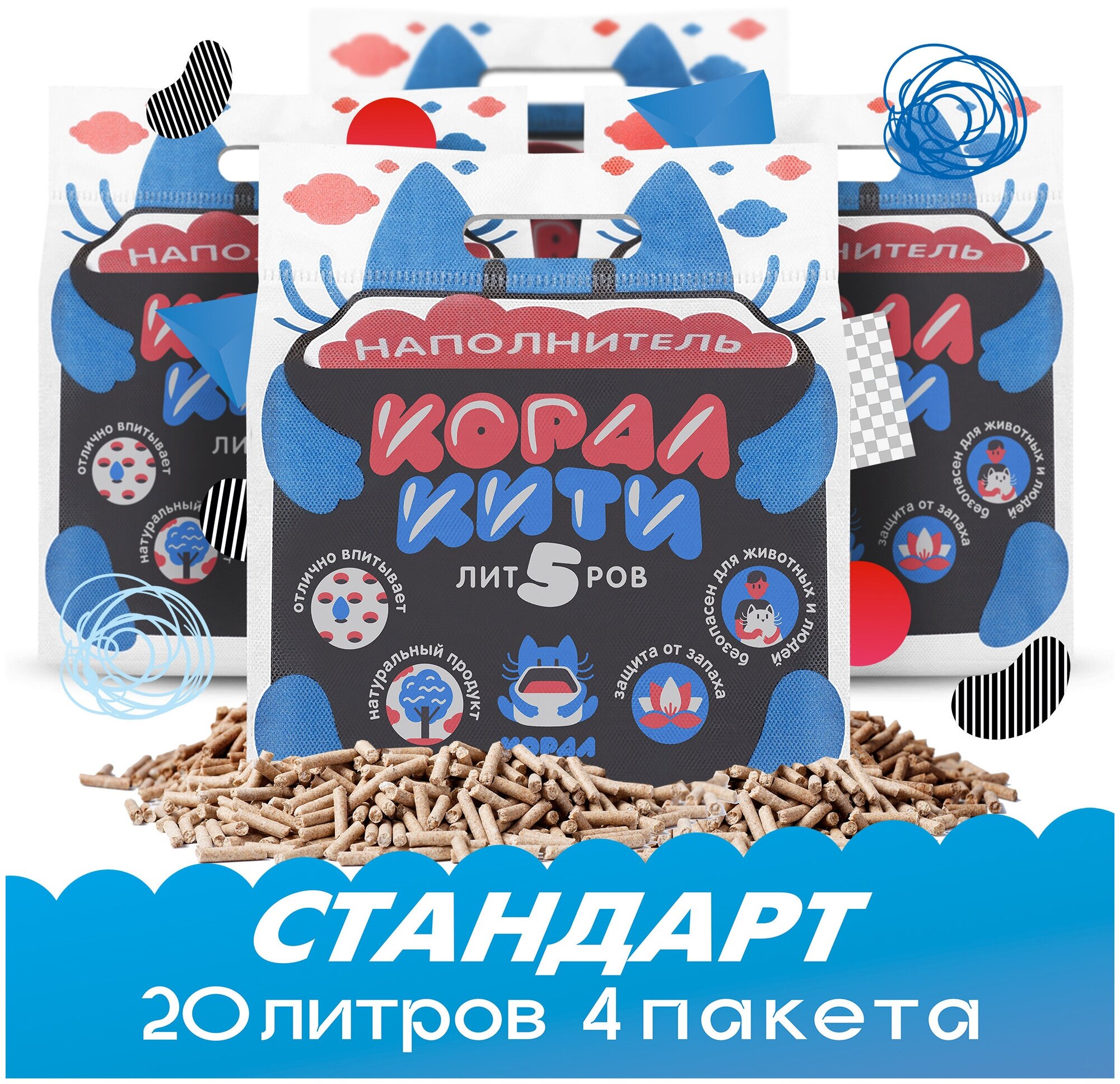 Наполнитель зерновой КоралКити aroma Classic 4шт 20литров - фотография № 1