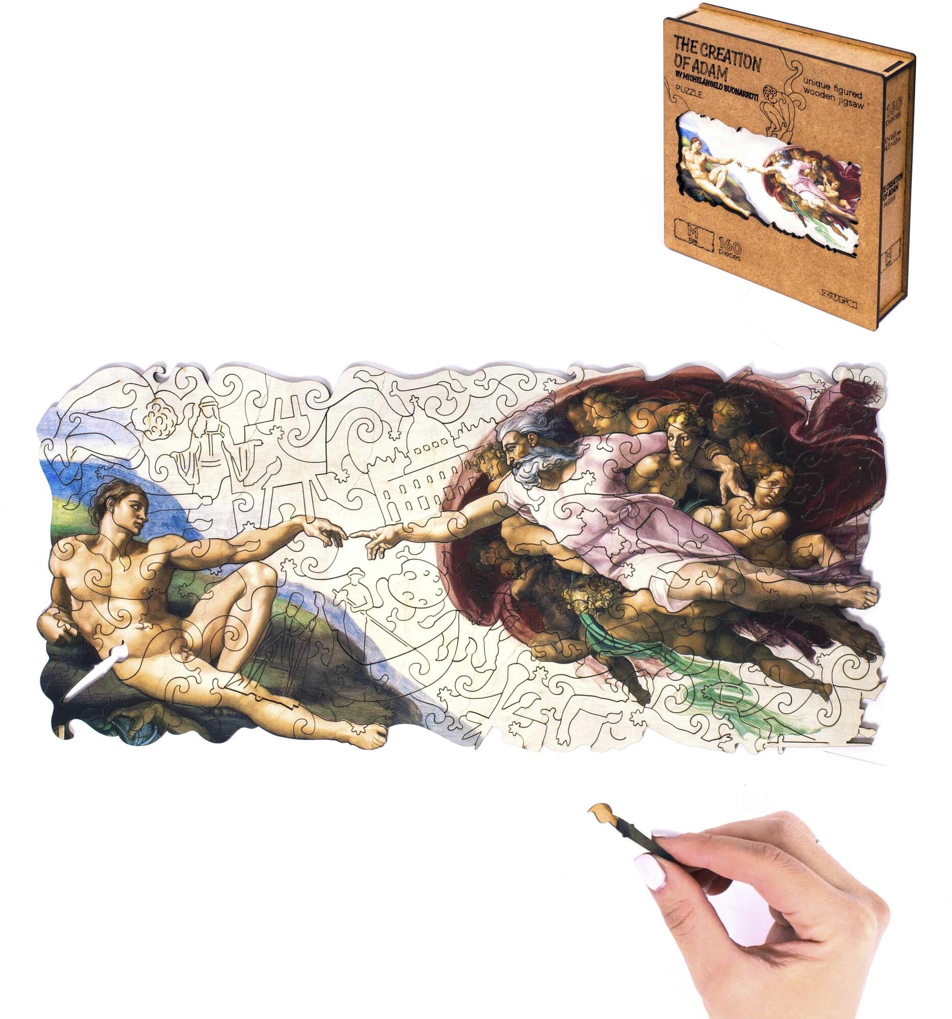 Деревянный пазл Сотворение Адама. Микеланджело (размер М) Zufa - фото №12