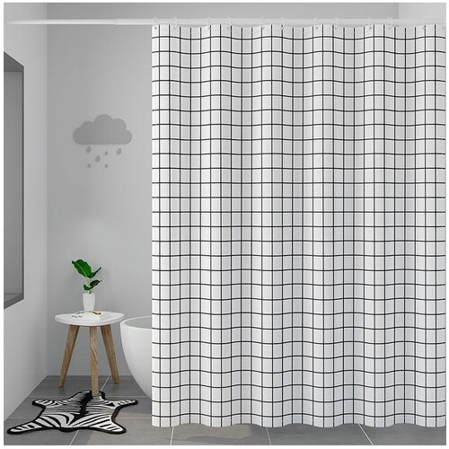 Штора для ванной и душа тканевая водоотталкивающая 180х200