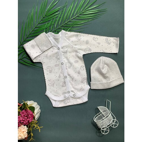 Комплект одежды  Little bloom детский, боди и шапка, повседневный стиль, без капюшона, без карманов, размер 50, серый, белый