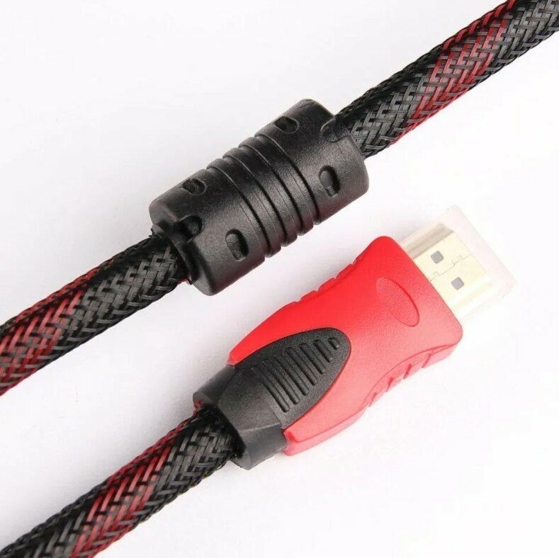 Кабель HDMI - HDMI (5м) с нейлоновой оплеткой, экранированием и позолоченными коннекторами 5 метров — фото 1