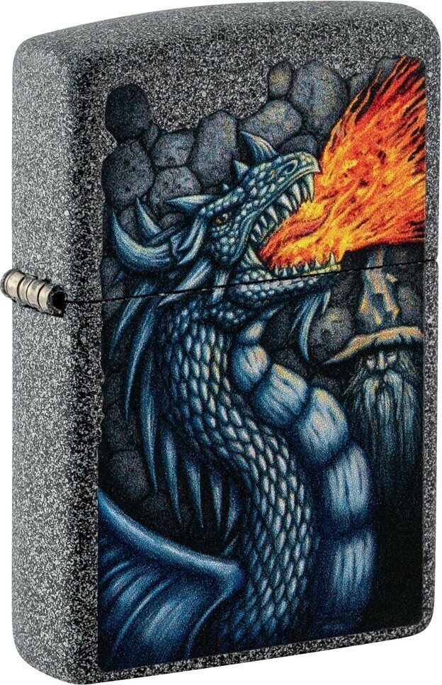 Зажигалка ZIPPO Fiery Dragon с покрытием Iron Stone, латунь/сталь, серая, матовая, 38x13x57 мм