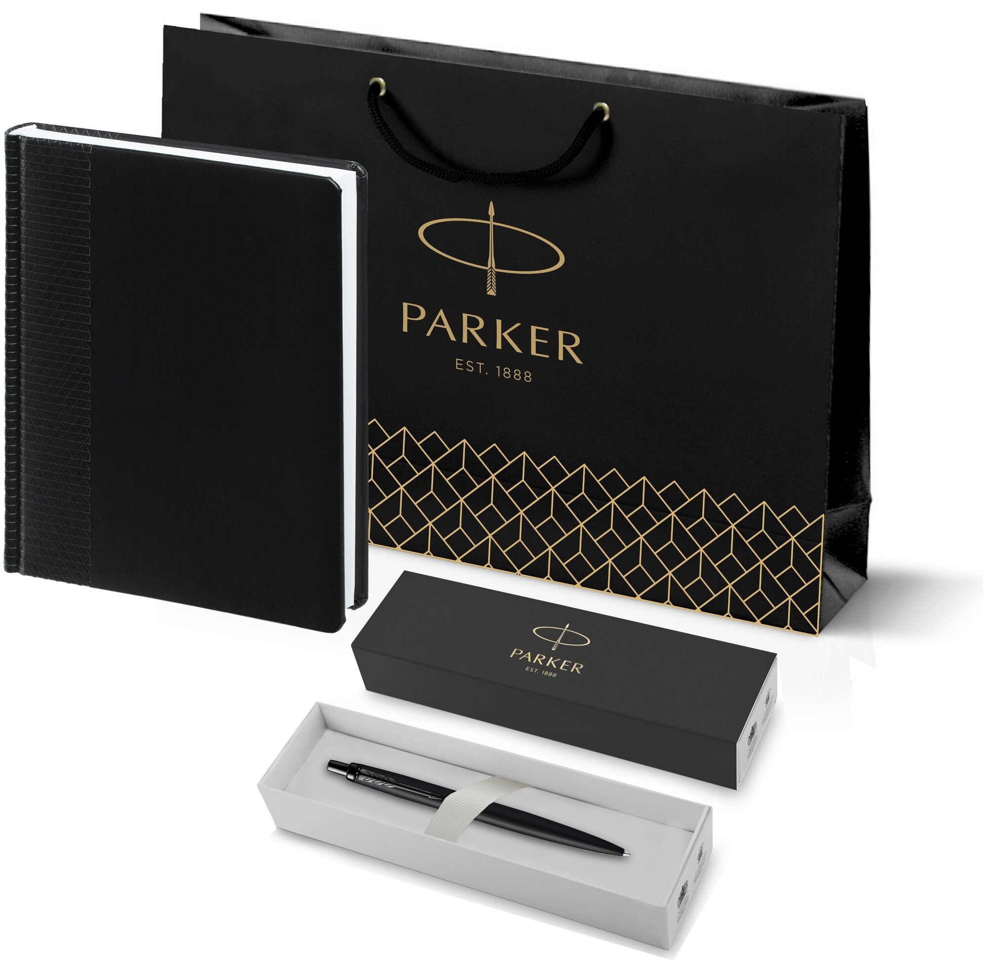 Подарочный набор Parker: Ежедневник черного цвета и шариковая ручка Parker Jotter XL Black, цвет стержня синий