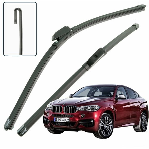 Дворники BMW X6 (2) F16 БМВ Х6 Ф16 2014 2015 2016 2017 2018 2019 2020 Щетки стеклоочистителя бескаркасные к-т 2шт, 600мм-500мм
