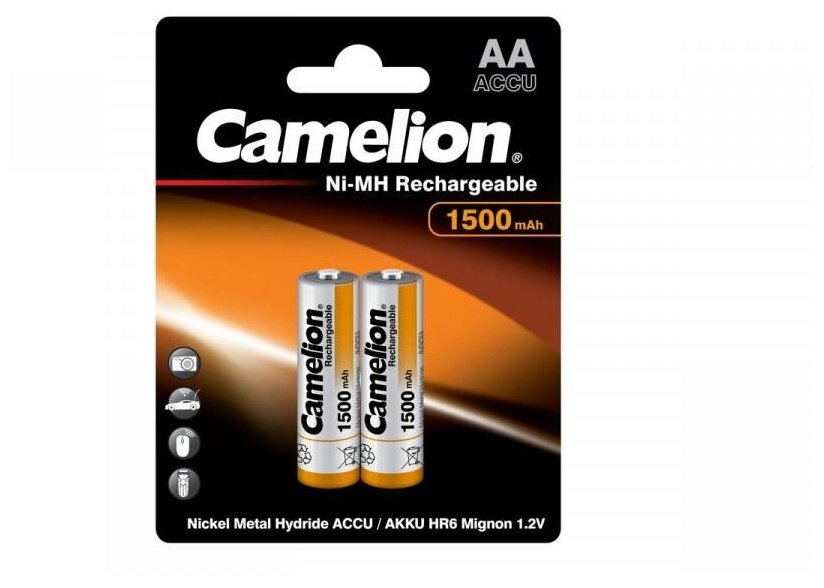 Camelion, AA1500mAh/2BL, аккумуляторная батарейка, Ni-Mh, в блистере