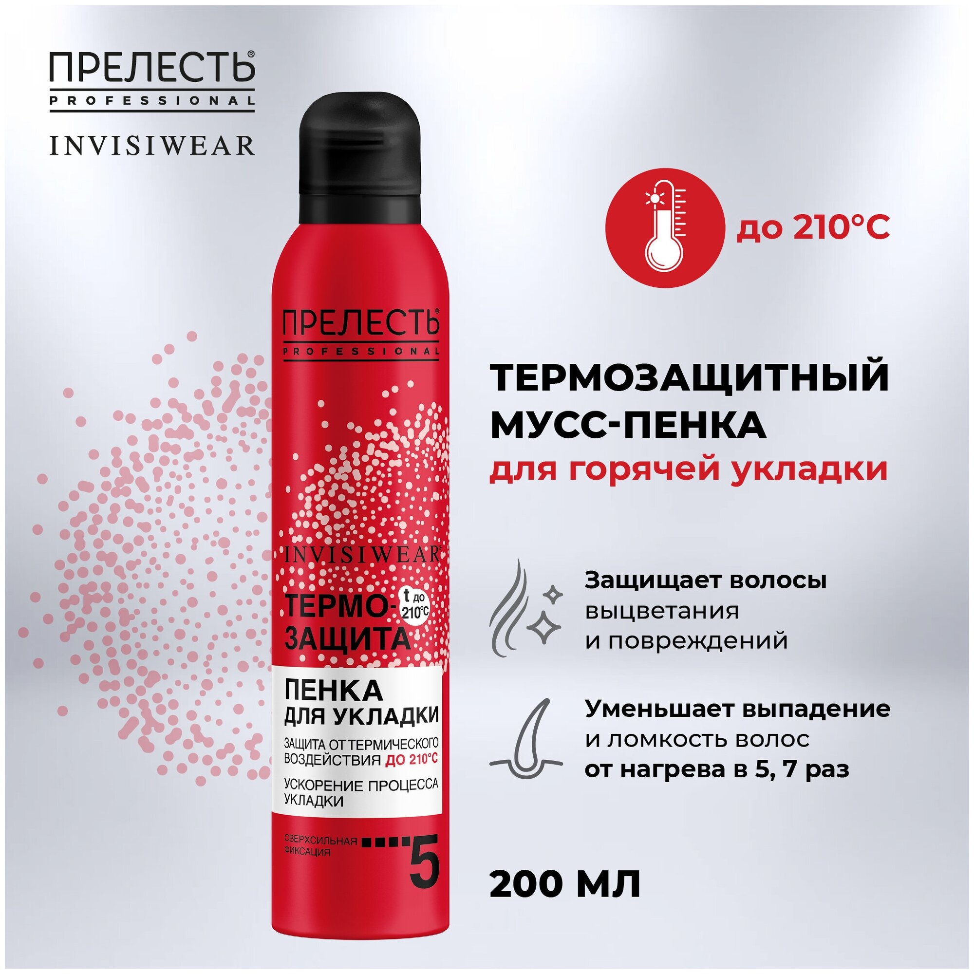 Термозащитный мусс-пенка для горячей укладки Прелесть Professional Invisiwear, 200 мл