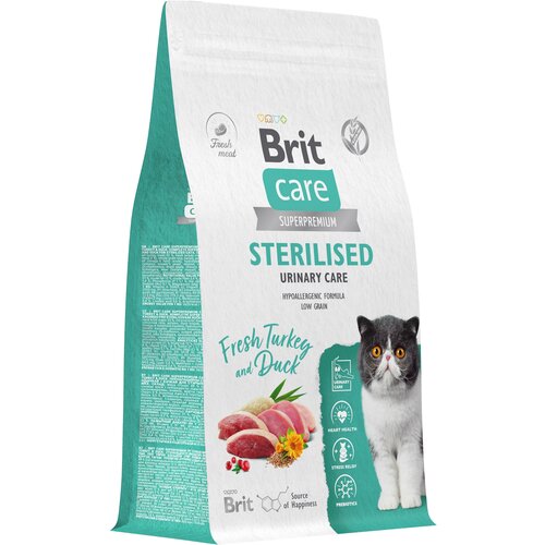 Сухой корм для стерилизованных кошек Brit Care Cat Sterilised Urinary Care​, профилактика МКБ, с индейкой и уткой 400 гр