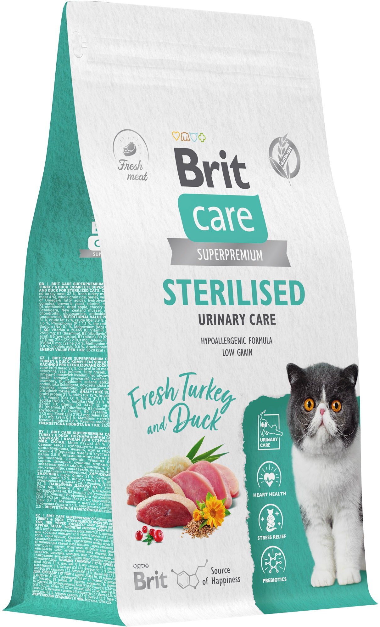 Сухой корм для стерилизованных кошек Brit Care Cat Sterilised Urinary Care , профилактика МКБ, с индейкой и уткой 400 гр - фотография № 1