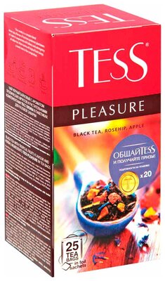 Чай черный Tess Pleasure с шиповником и яблоком 25пак*1.5г