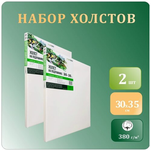 Набор холстов на подрамнике 30х35 см, Хоббитания, хлопок, 380 гр/м2, 2 штуки, для масляной и акриловой живописи