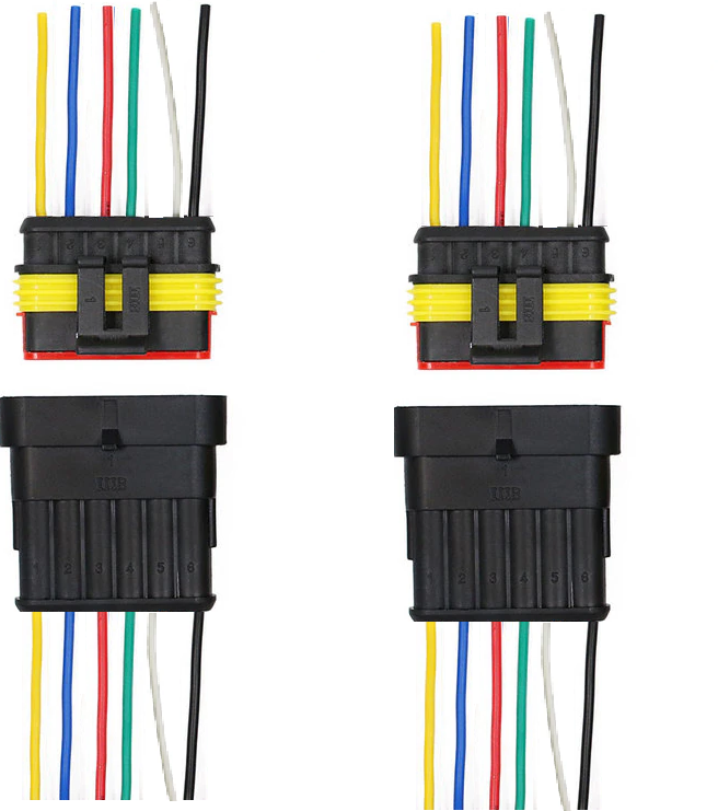 2шт папа / 2шт мама 6-и проводной Авто штекер разъём коннектор пластиковый влагозащищенный с защелкой с многожильными проводами 13см