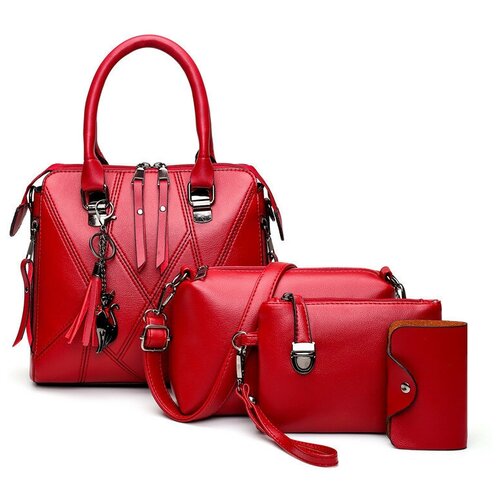 Комплект сумок , фактура гладкая, красный