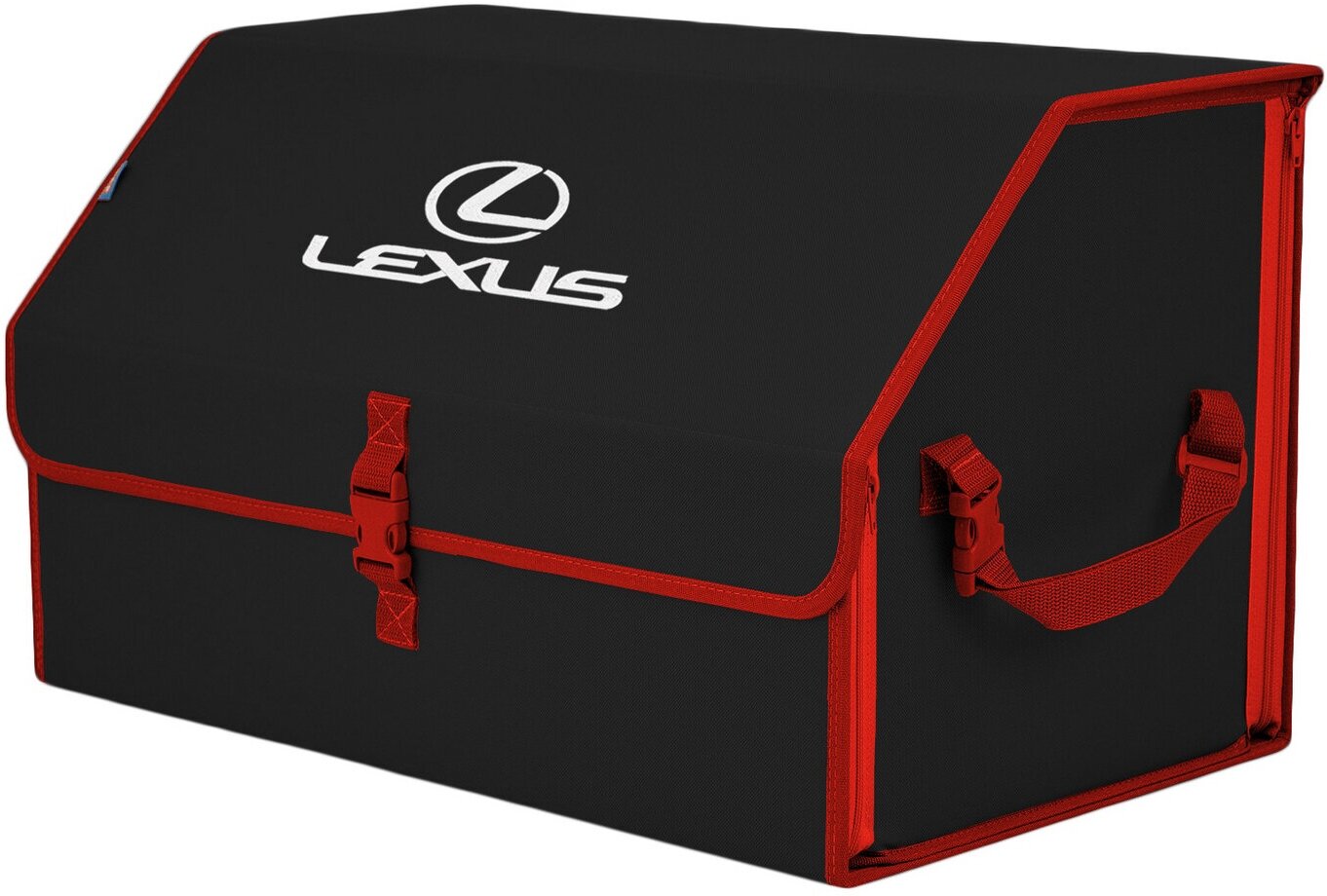 Органайзер-саквояж в багажник "Союз" (размер XL). Цвет: черный с красной окантовкой и вышивкой Lexus (Лексус).