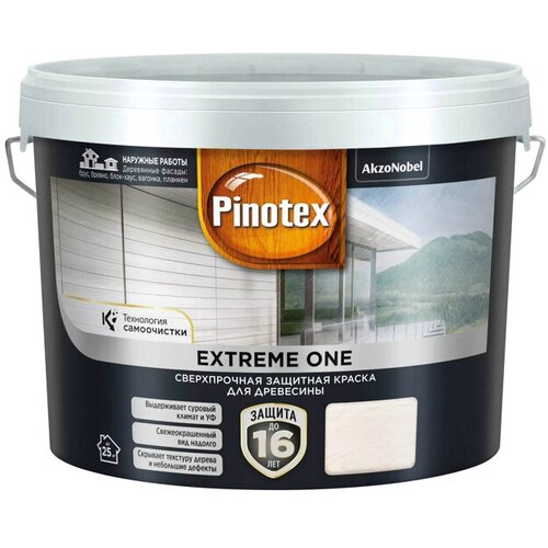 Краска акриловая фасадная PINOTEX Extreme One для дерева база BW 9л белая