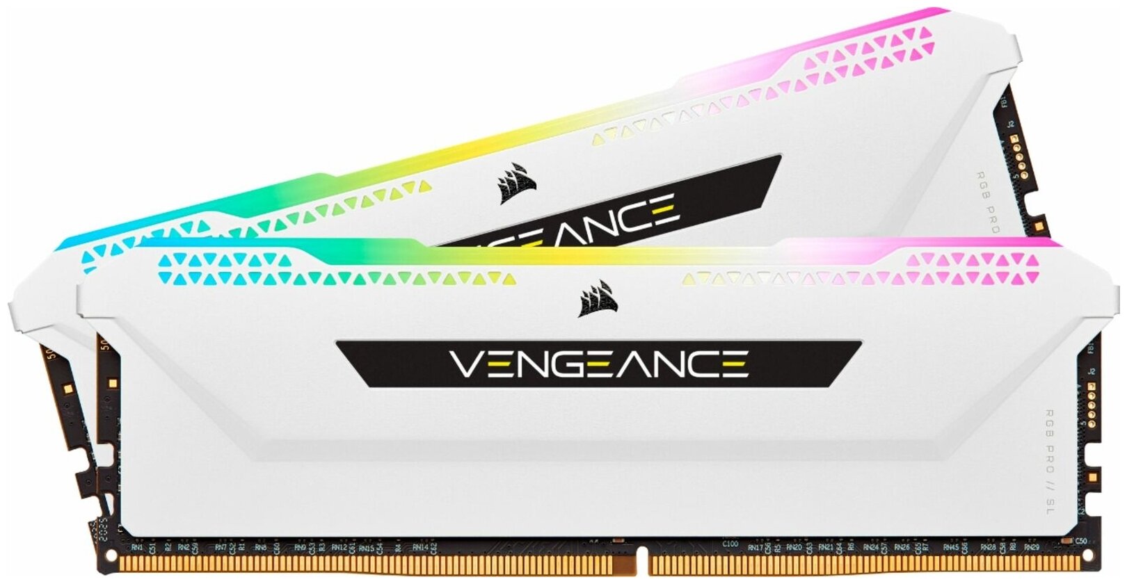 Corsair Vengeance RGB Pro SL White Heatspreader, DDR4 Dimm, CMH32GX4M2E3200C16W 3200MHz 32GB 2x16GB Unbuffered, 16-20-20-38, XMP 2.0, RGB LED, Black PCB, 1.35V, for AMD Ryzen & Intel