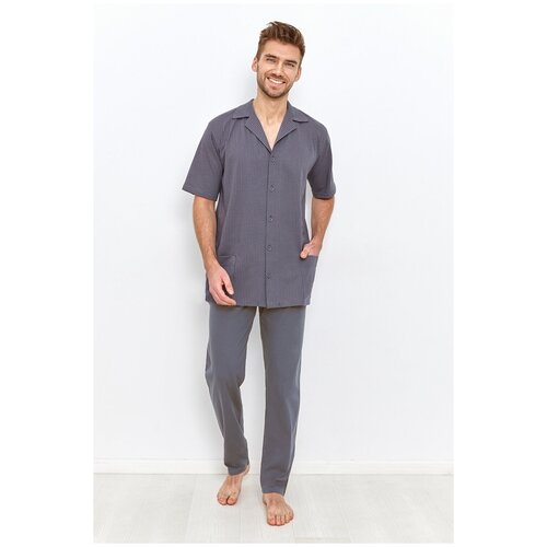 Пижама мужская TARO Simon 2943-2944-01, рубашка и брюки, серый (Размер: L)
