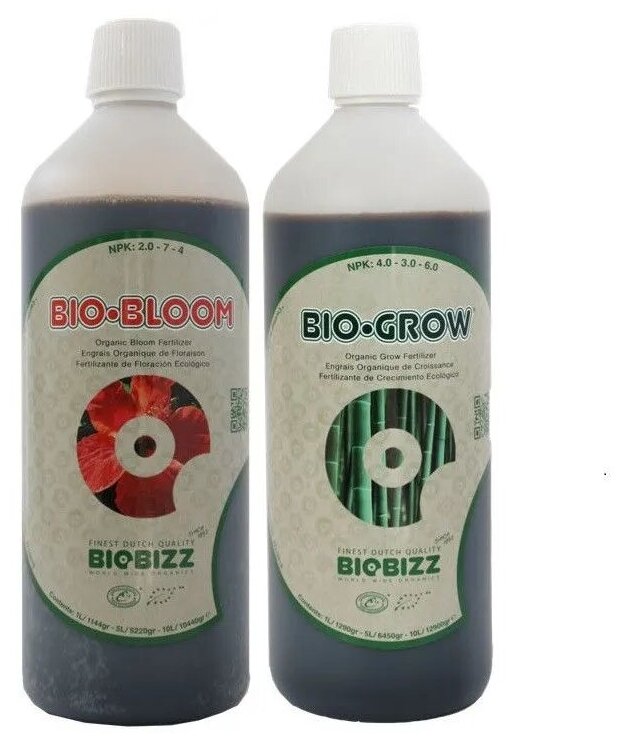 Комплект удобрений BioBizz (Bio-Bloom + Bio-Grow) 2шт по 1 л - фотография № 1