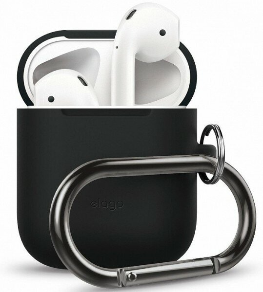 Чехол Elago для AirPods из силикона с карабином Hang case Black (EAPSC-HANG-BK)