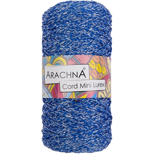 Пряжа ARACHNA "Cord Mini Lurex" 90% полиэфир, 10% люрекс 3 шт. х75г 200м №03 синий-серебряный