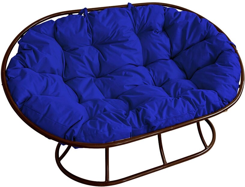 Садовый диван "Мамасан" без ротанга коричневое с синей подушкой M-Group
