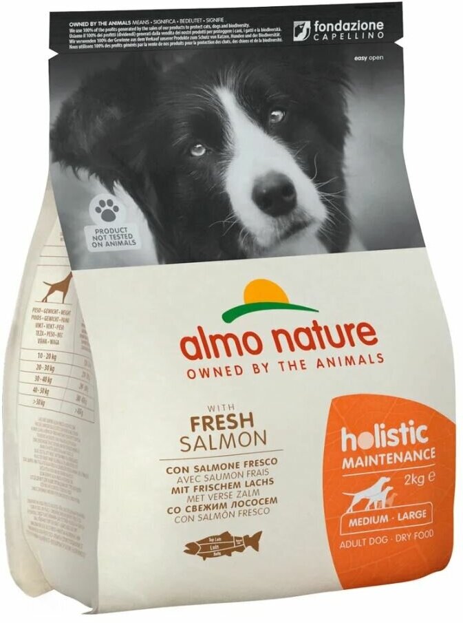 Almo Nature Для взрослых собак средних пород с лососем, Holistic Medium&Salmon 2кг