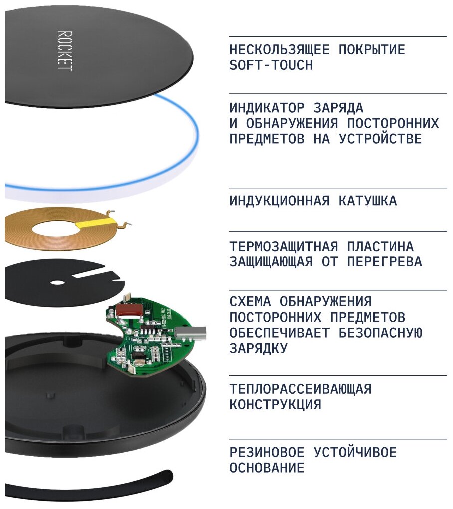 Беспроводное зарядное устройство Rocket Disc - фото №6