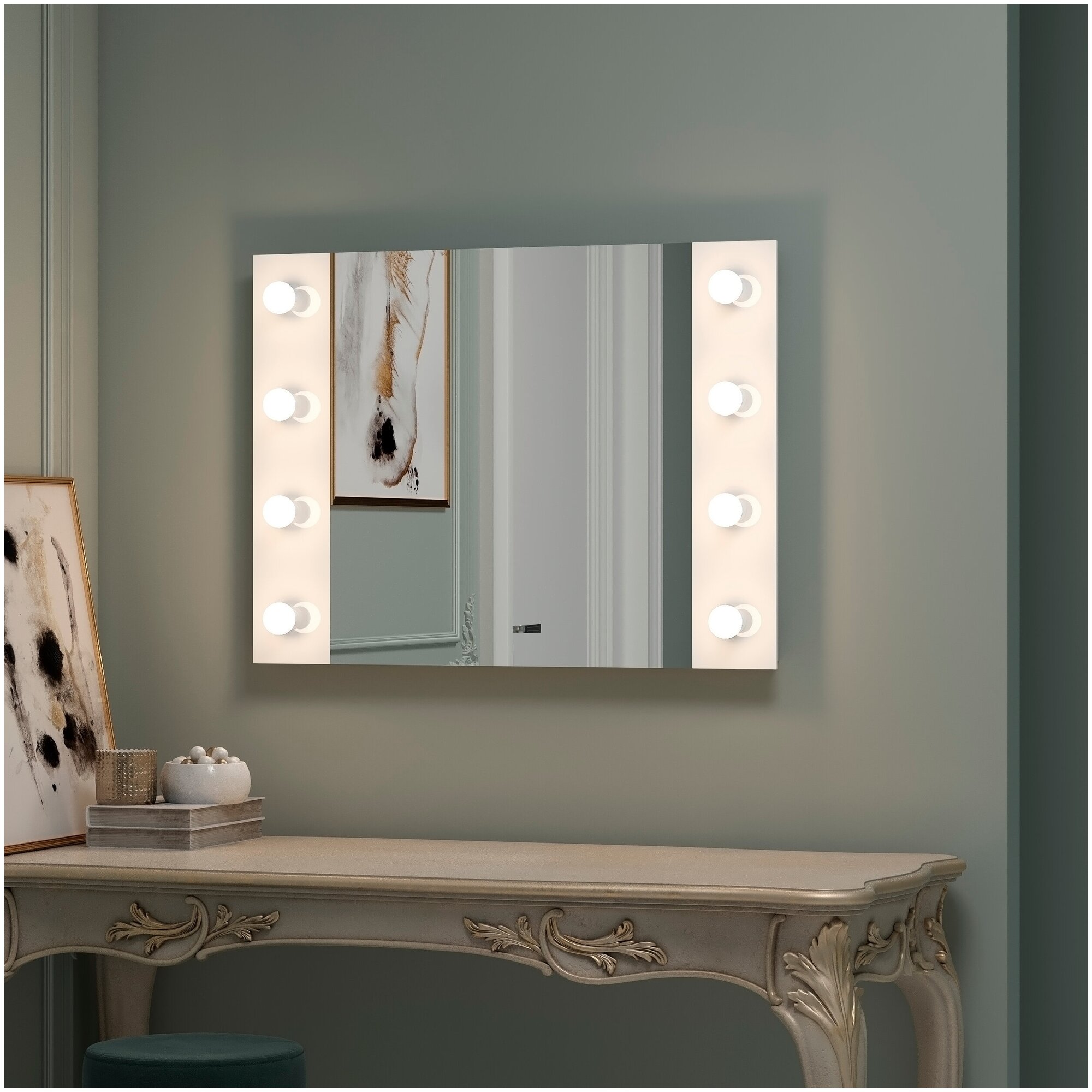 Зеркало «Этюд», гримёрное, настенное, 8 лампочек, 80х60 см - фотография № 16