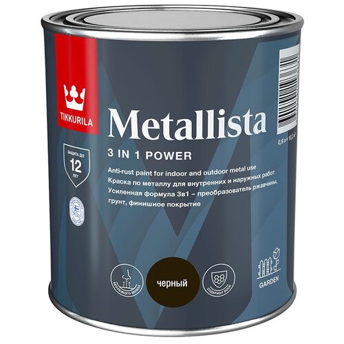 Tikkurila Metallista / Тиккурила Металлиста краска по ржавчине для внутренних и наружных работ 2,5 черный