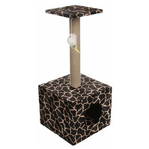 PerseiLine Домик для кошек с когтеточкой "Куб", с площадкой и игрушкой, 35 х 30 х 85 см, микс цветов