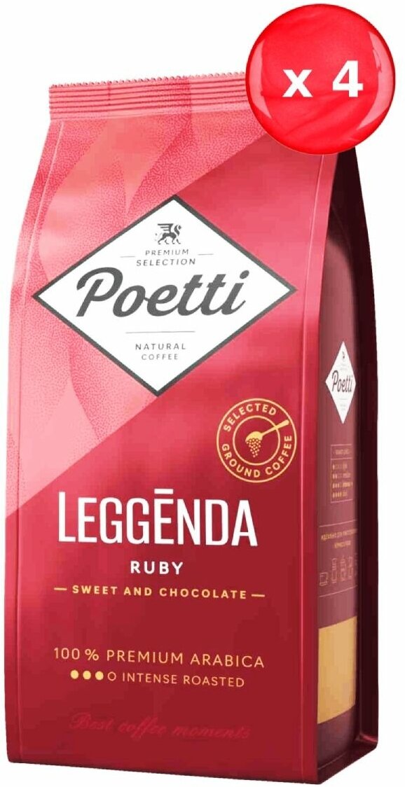 Кофе молотый Poetti Leggenda Ruby 250 г, набор из 4 шт