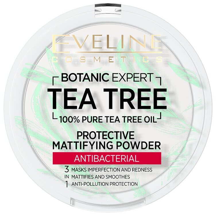 Пудра компактная для лица `EVELINE` BOTANIC EXPERT 3 в 1 антибактериальная матирующая тон 001 transparent