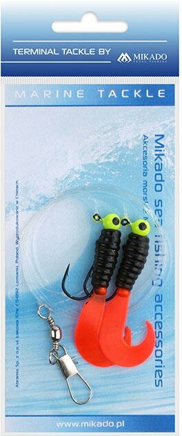 Морская оснастка Mikado на треску PILK TWIST JIGHEAD RIG 5.5см, 6г. (2шт.) крючки №1/0 чёрно-красный