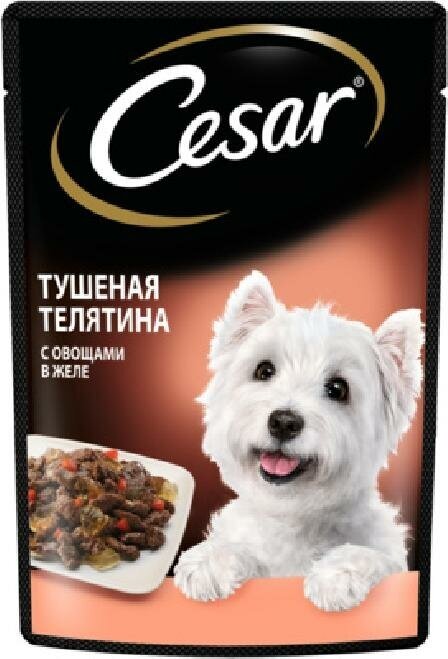 Cesar Паучи для взрослых собак с тушеной телятиной и овощами в желе 85г 10222849 0,085 кг 43492 (2 шт)