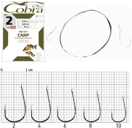 Крючки с поводком Cobra Carp 70 см 0,18 мм 006 10 шт.