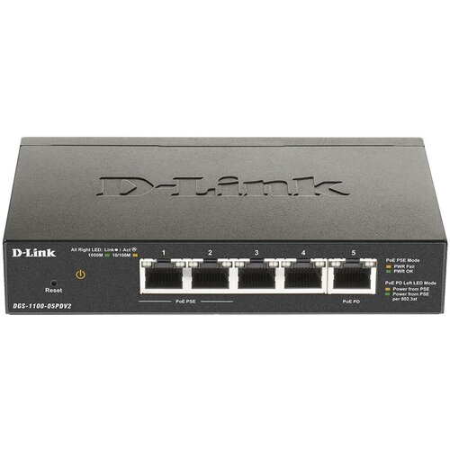Коммутатор D-Link DGS-1100-05PDV2 5G 2PoE настраиваемый 683700₽