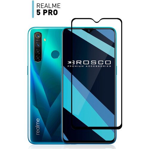 Защитное стекло ROSCO для Realme 5 Pro (Реалми 5 Про) с олеофобным покрытием, закаленное ударопрочное прозрачное с черной рамкой (легко наклеить) защитное стекло rosco для realme 5 pro реалми 5 про с олеофобным покрытием закаленное ударопрочное прозрачное с черной рамкой легко наклеить