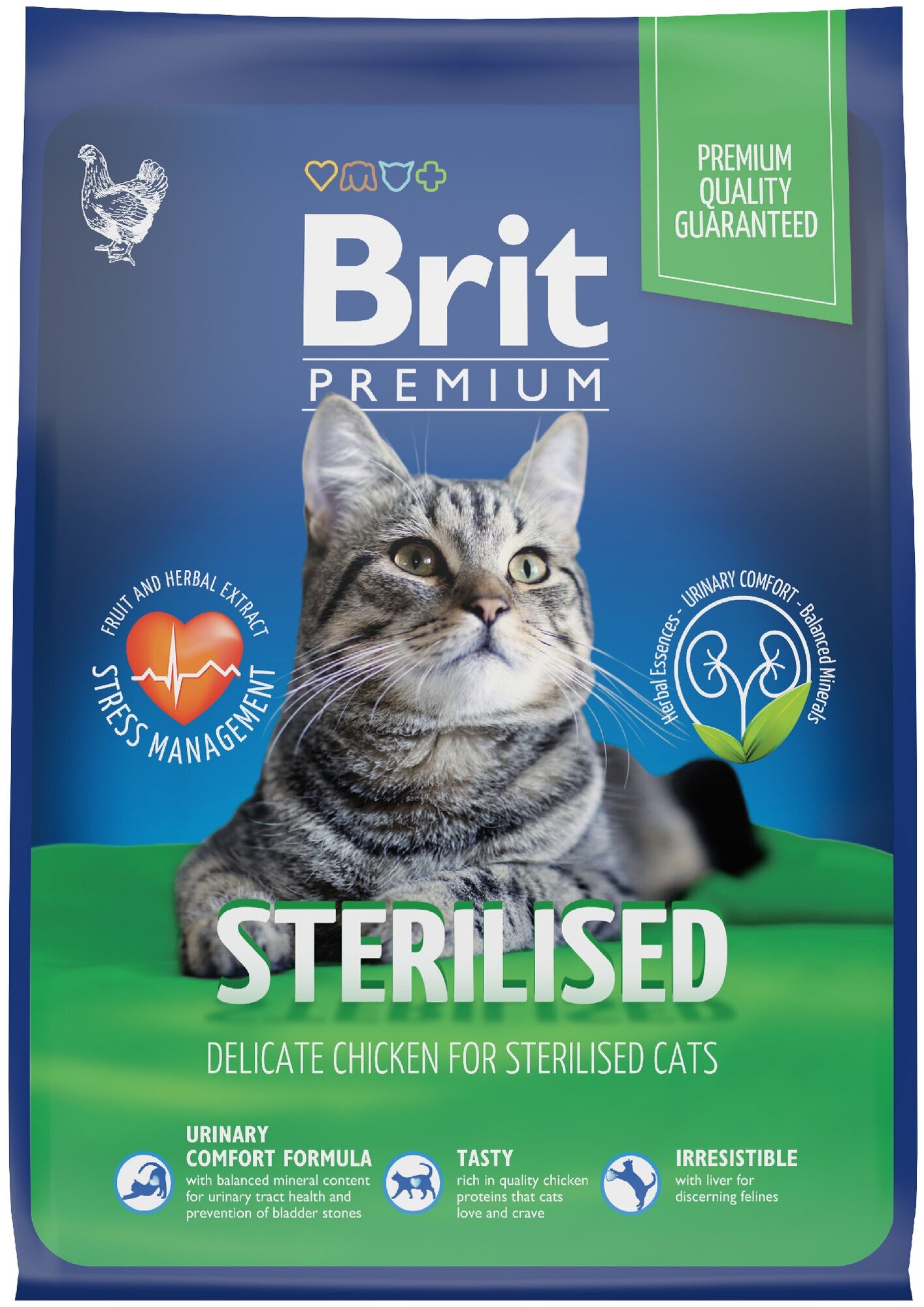 Brit Premium Cat Sterilised для стерилизованных кошек и кастрированных котов Курица, 8 кг.