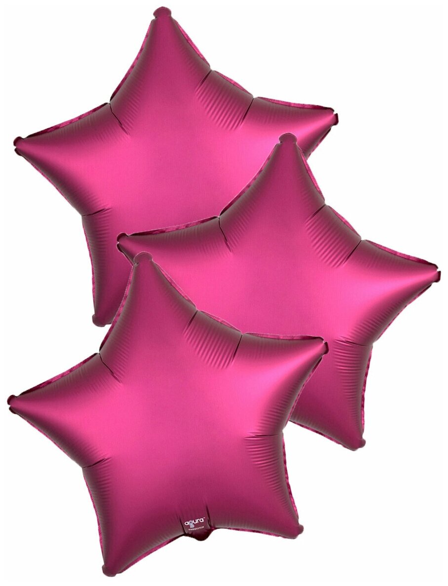 Фольгированные воздушные шары Agura. Звезды, Сатин, Гранатовый/гранат красный, 46 см, набор 3 шт