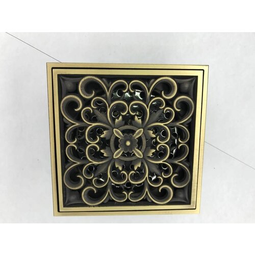 Трап душевой с обратным клапаном(сухой затвор) 100*100мм Вензель 5 из нержавеющей стали и латуни прямой цвет бронзовый