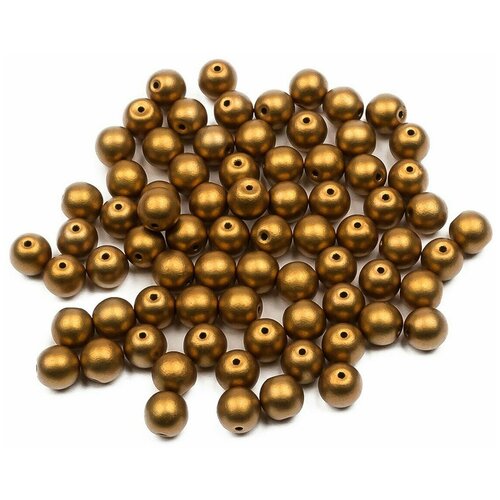 Стеклянные чешские бусины, круглые, Round Beads, 6 мм, цвет Alabaster Metallic Brass, 75 шт.