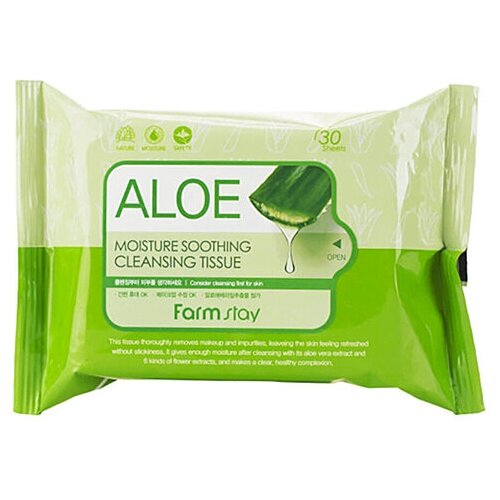 FarmStay, Салфетки очищающие с экстрактом алоэ, Aloe moisture soothing cleansing tissue, 30штук