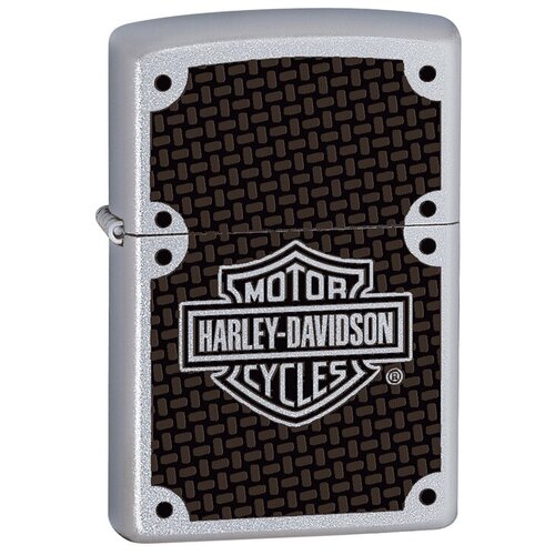 Зажигалка Zippo Harley-Davidson Carbon Fiber с покрытием Satin Chrome, латунь/сталь, серебр, 24025 zippo zippo flame с покрытием satin chrome™ латунь сталь серебристая 38x13x57 мм