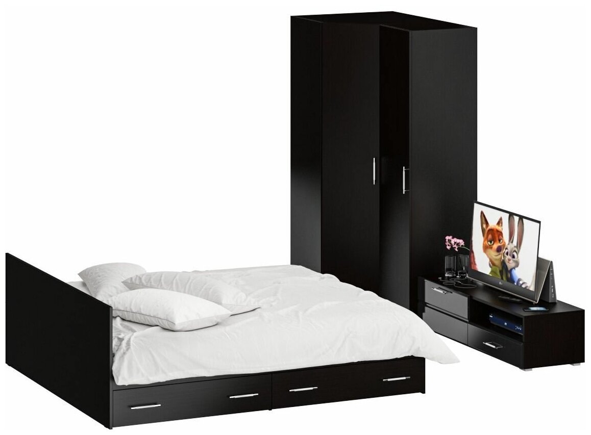 Мебель для спальни Стандарт № 4 Стандарт с кроватью 1800 с ящиками, цвет венге, спальное место 1800х2000 мм, без матраса, основание есть