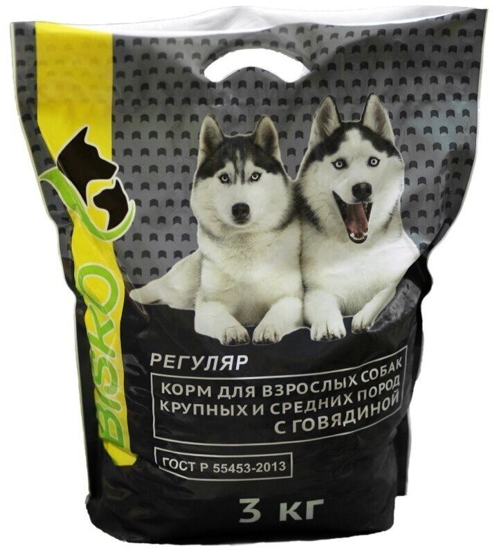 Сухой корм для собак Bisko Регуляр, говядина 3 кг (для средних и крупных пород)