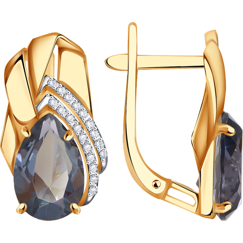 золотое кольцо александра с ситаллом цвета лондон топаз и фианитом кл3816 87ск Серьги Diamant online, золото, 585 проба, фианит, топаз, длина 2 см